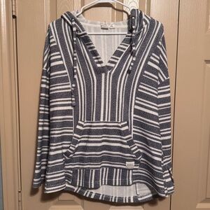 ROXY Wild and Free Hoodie Women's Medium Pullover Beach Cover Up Blue Striped